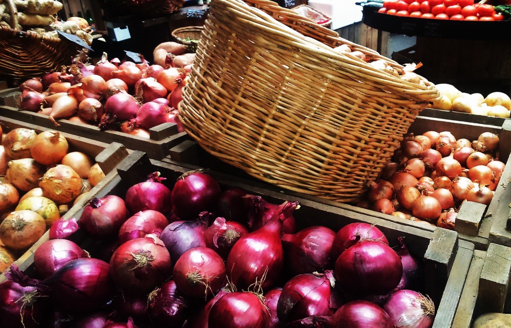 onion stalls at Borough Market