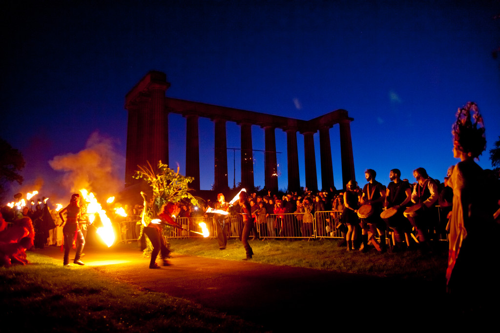 Fire displays Calton hill. Edinburgh