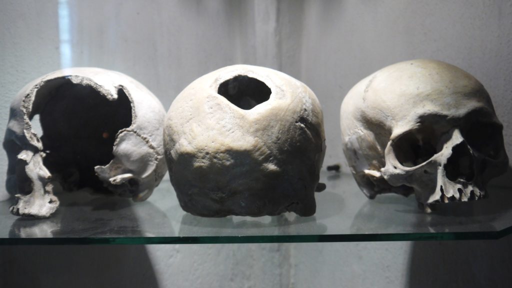 Glass cabinet of skulls, Church of Bones 