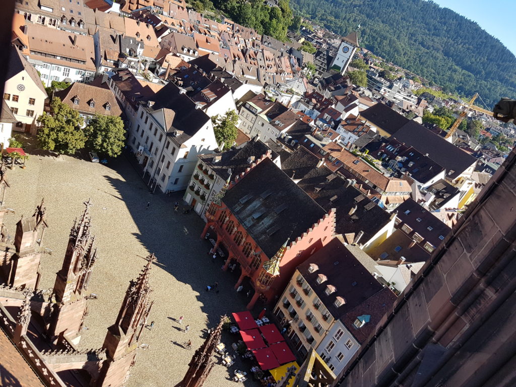 The view from Freiburg Cathedral onto the main square