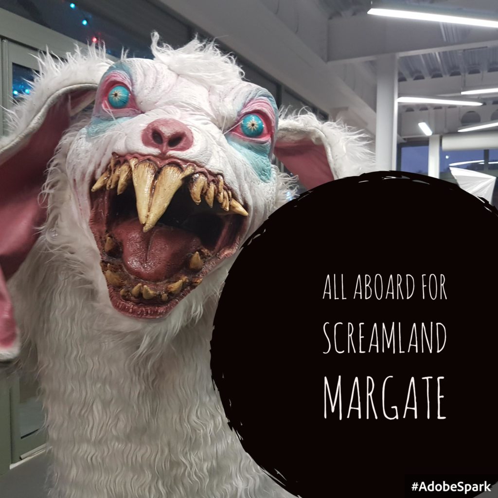 Giant scary rabbit terrorising people at Screamland 