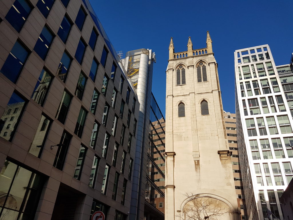 street view of the Tower of St Alban, City of London 