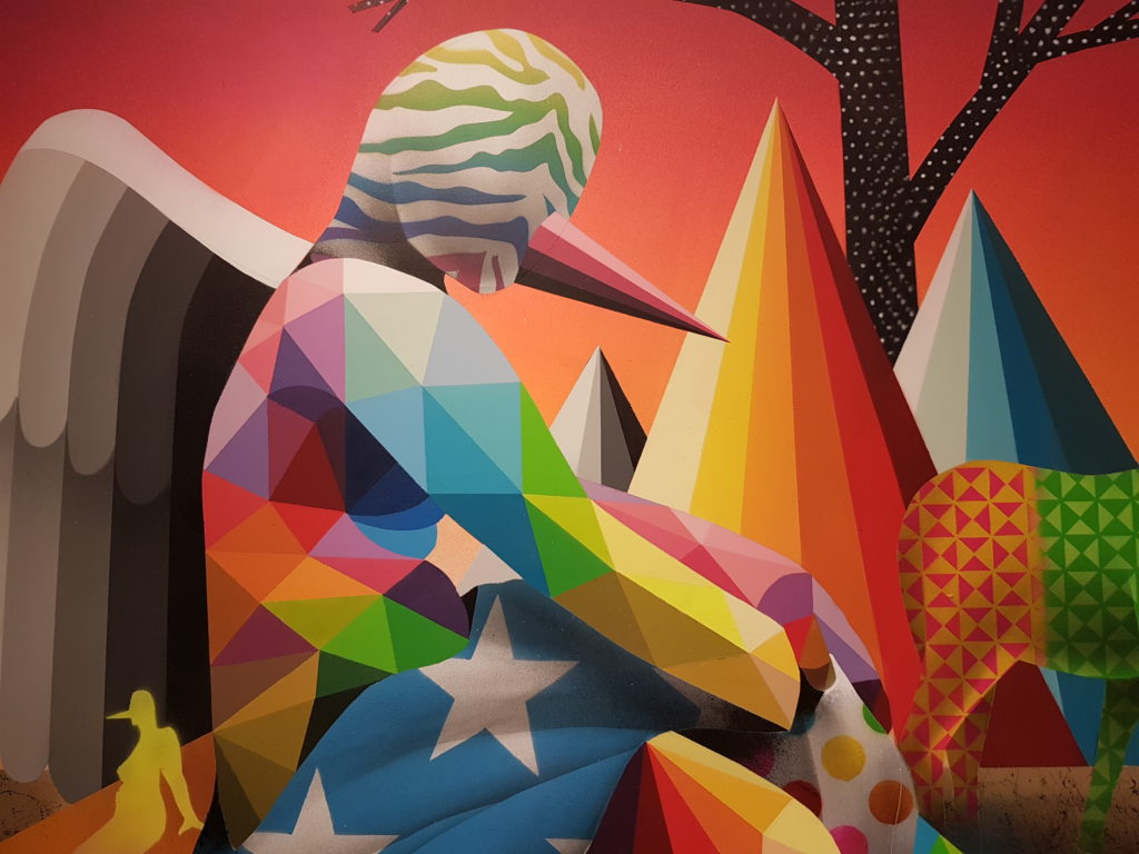 Okuda at the Lost Olympus exhibition at the Stolen Space Art Gallery 