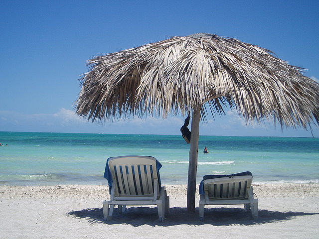 empty beach loungers in Varadero Cuba