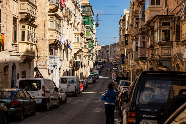 view of a main street in Valletta, Malta on a sunny day