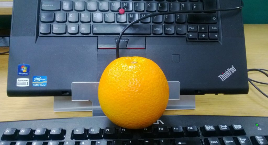 orange on a laptop