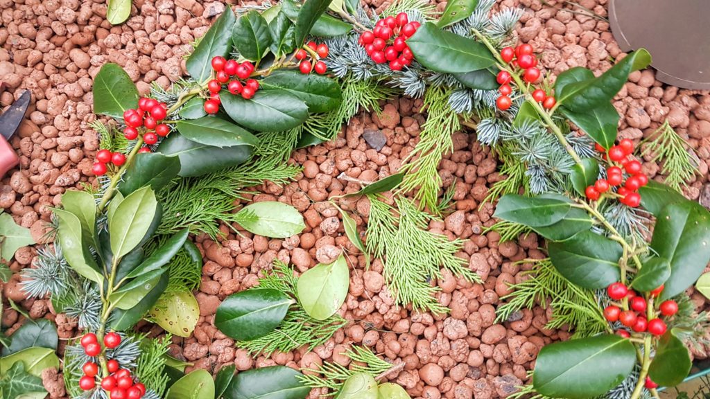 christmas wreath with holly berries 
