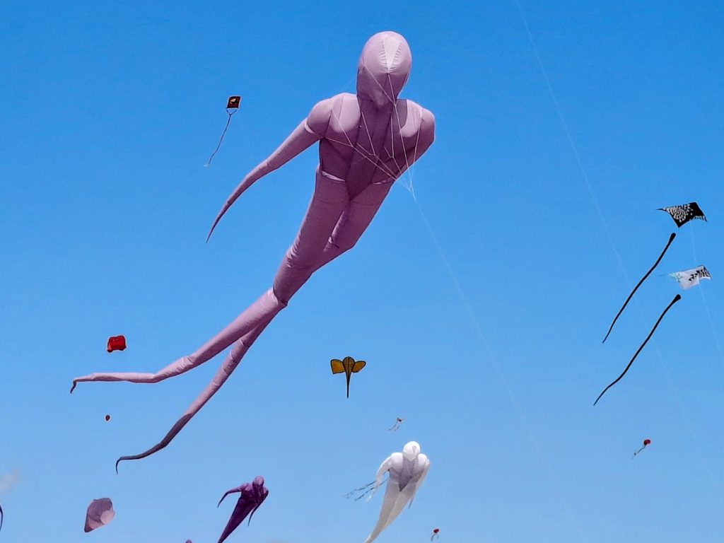 kite in the shape of a spirit on display at the Portsmouth kite festival