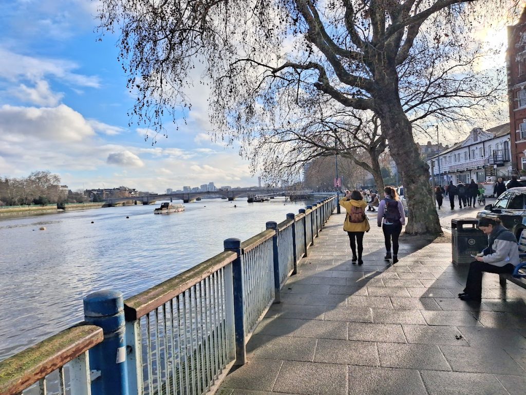 Thames path walkway from Hammersmith to Putney Bridge