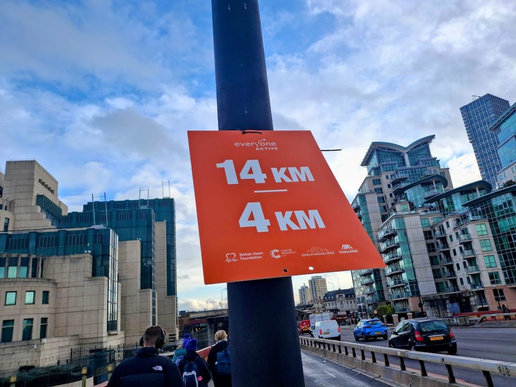 Public Sector Challenge London Bridges Walk 14 km sign.