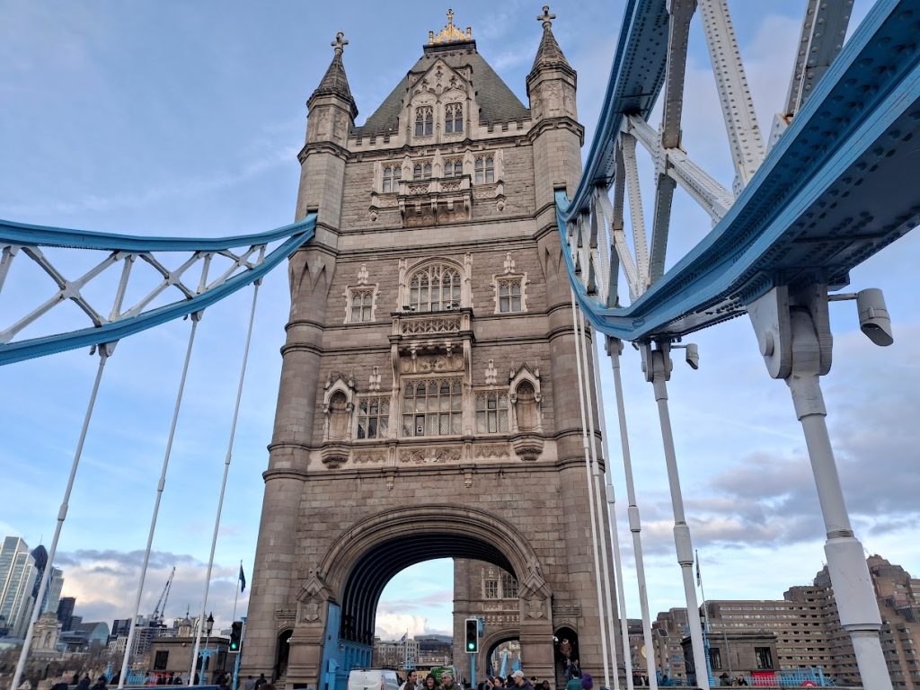 Looking up at the tower on tower bridge, London