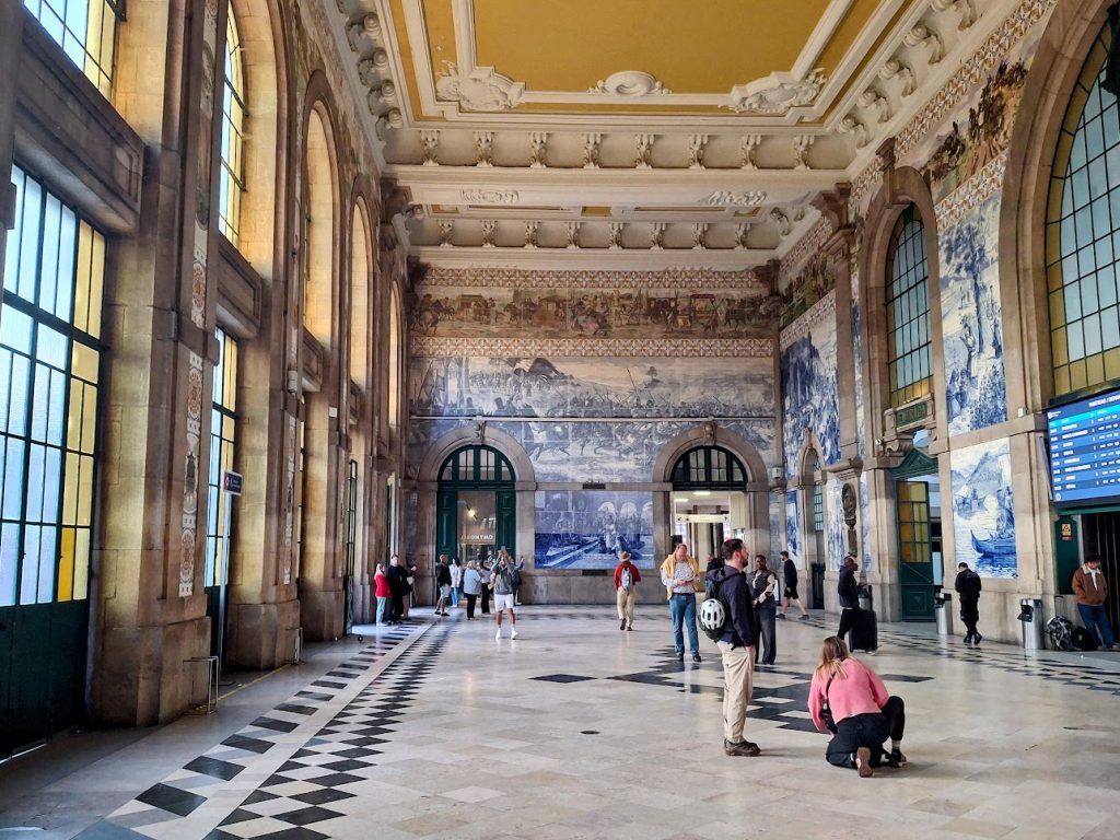 Sao Bento train station which is covered in more than 2000 traditional blue and white tiles